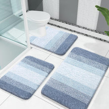 Load image into Gallery viewer, Fluffy High Pile Blue Bathroom Rug Set, Quick Dry &amp; Machine Washable - 3 Pieces