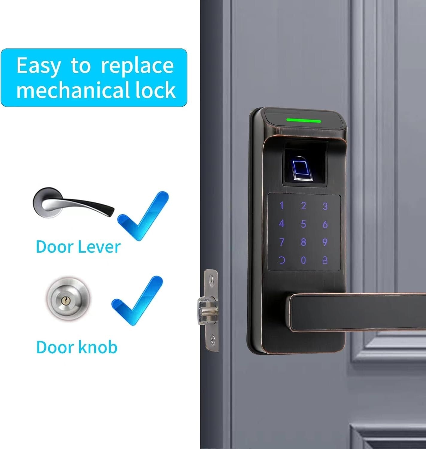 Heavy Duty Touchscreen Keyless Entry Lock with Fingerprint Sensor - Aged Bronze