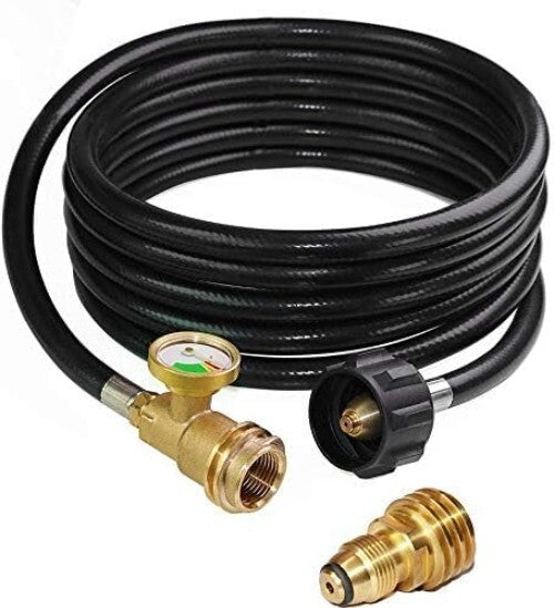 12-foot Heavy-Duty Propane Hose with Built-In Gauge for Outdoor Appliances