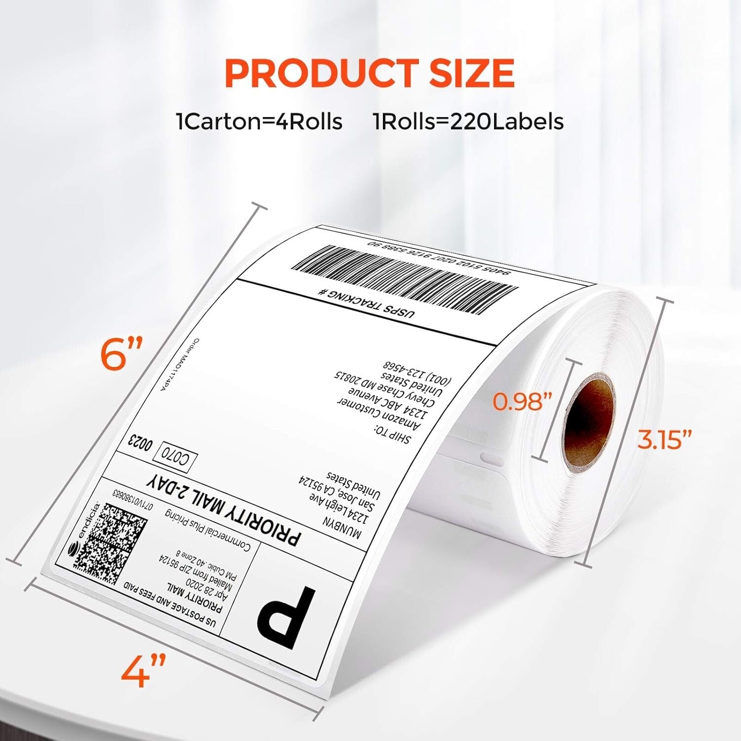Durable 4"x6" Direct Thermal Shipping Labels, 880 Labels Total, Eco-Friendly