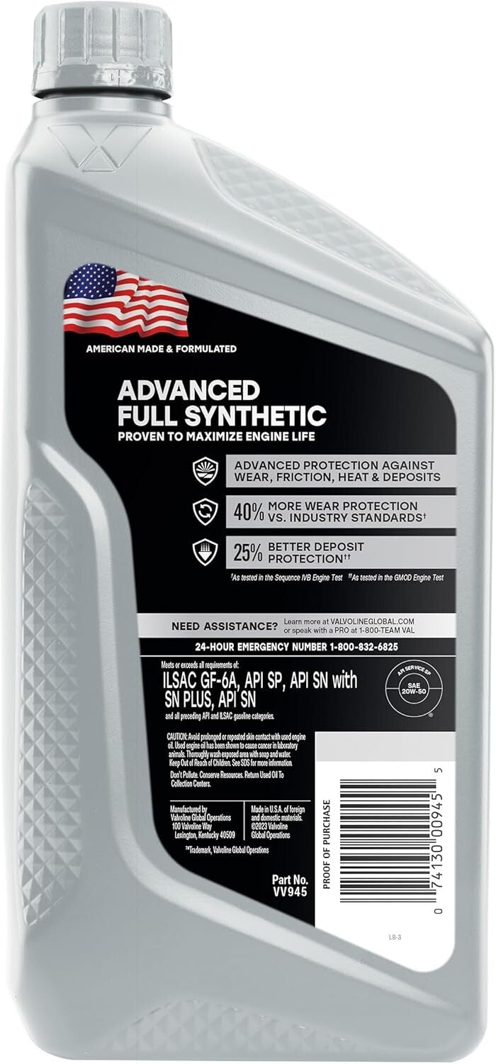 Advanced Full Synthetic Motor Oil 20W-50 - Ultimate Engine Protection, Case of 6
