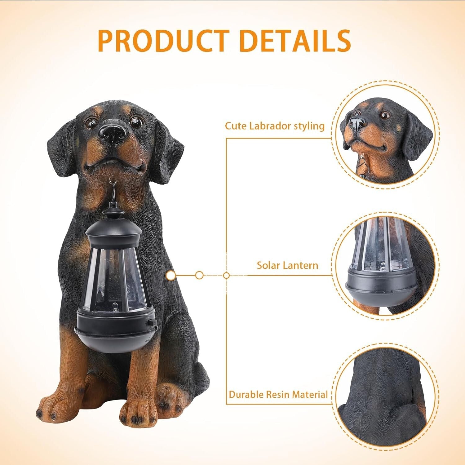 Durable 13” Rottweiler Dog Garden Statue with Solar Lights – Charming Decor