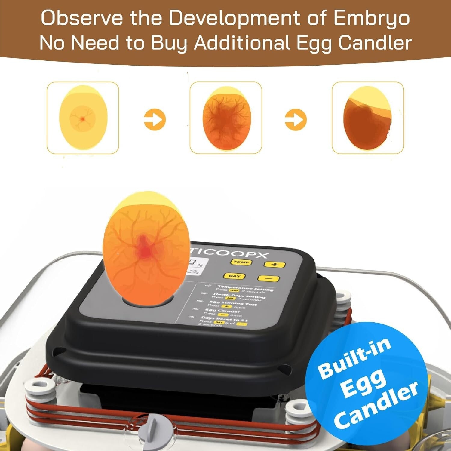 Advanced 30 Egg Incubator with Built-In Candler and External Water Refill