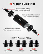 Load image into Gallery viewer, Universal 10 Micron Fuel Filter with AN Adapters &amp; Adjustable Bracket Clamp