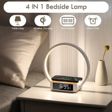Load image into Gallery viewer, Modern Bedside Lamp with Alarm Clock, 3 Brightness Levels &amp; Wireless Charger