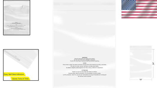 18"x24" Clear Poly Bags - 200 Count, Food-Grade, Resealable, 1.6 Mil Thickness