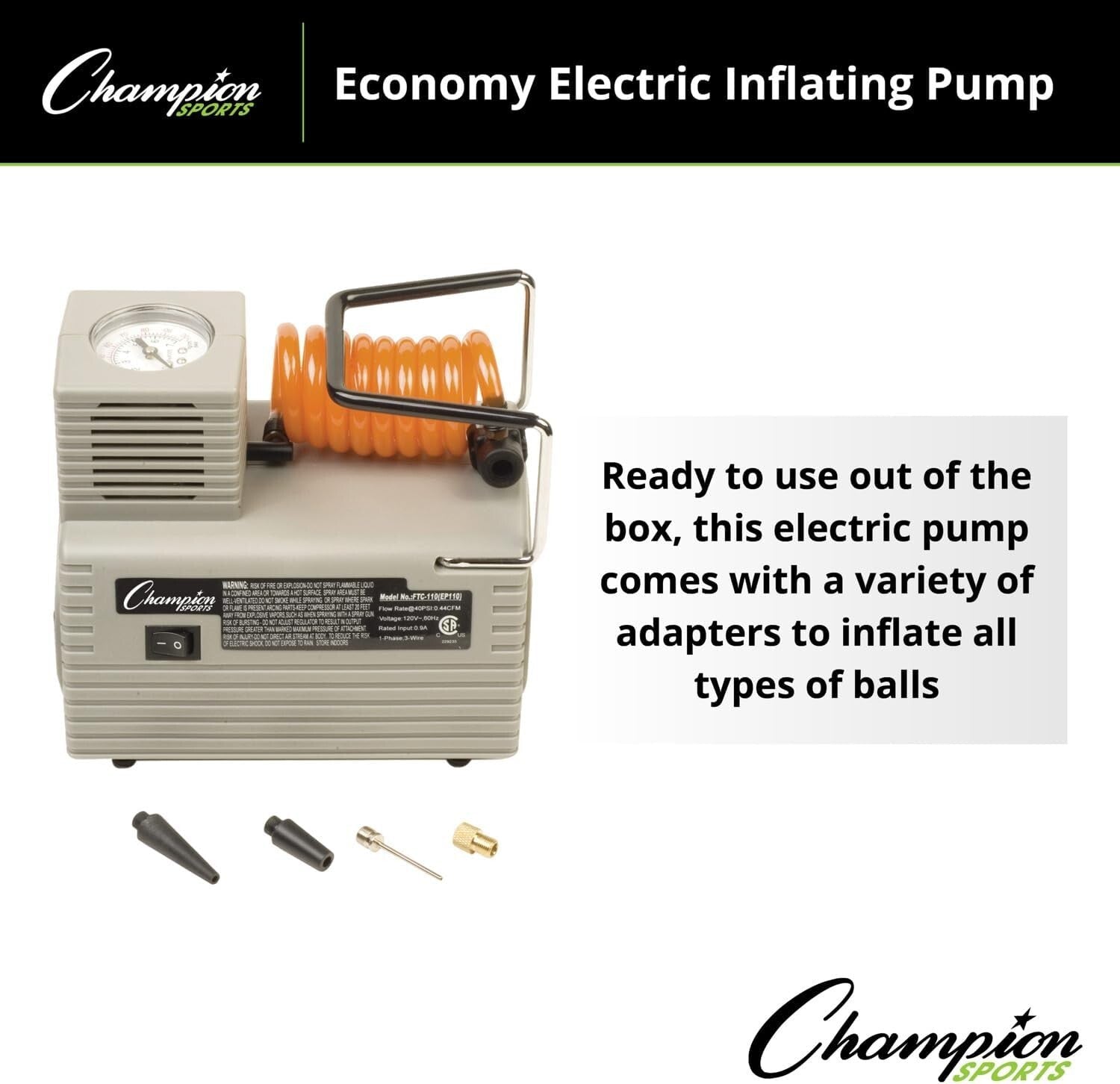 Economy 20 PSI Electric Inflating Pump for Balls - Ideal For Fitness Enthusiasts
