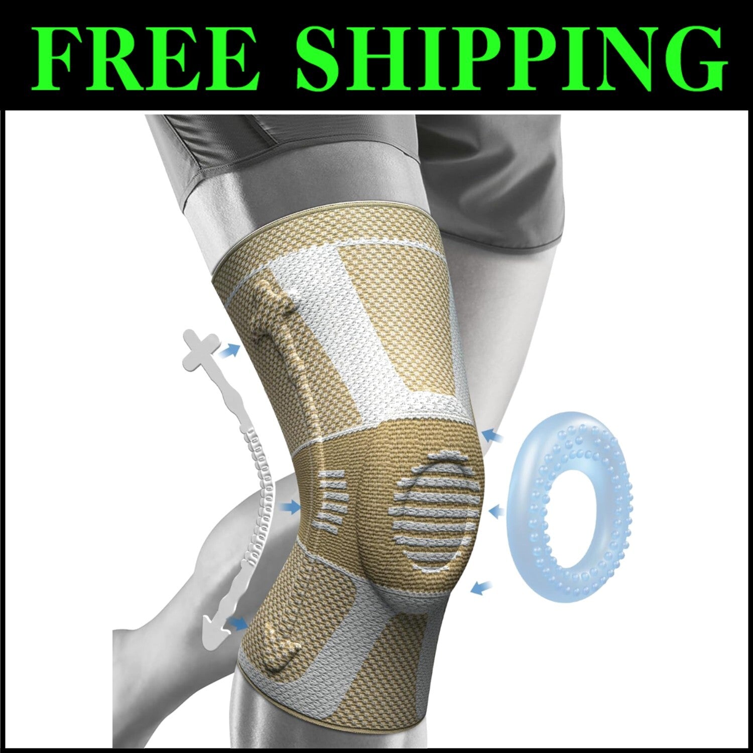 Professional Knee Brace with Horizontal Knit Tech for Pain Relief - Large Size