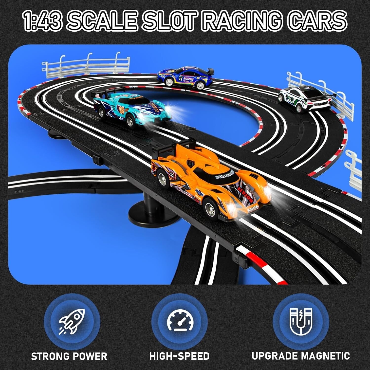 Electric Slot Car Race Track Set: 16ft with 4 High-Speed 1:43 Cars & Controllers