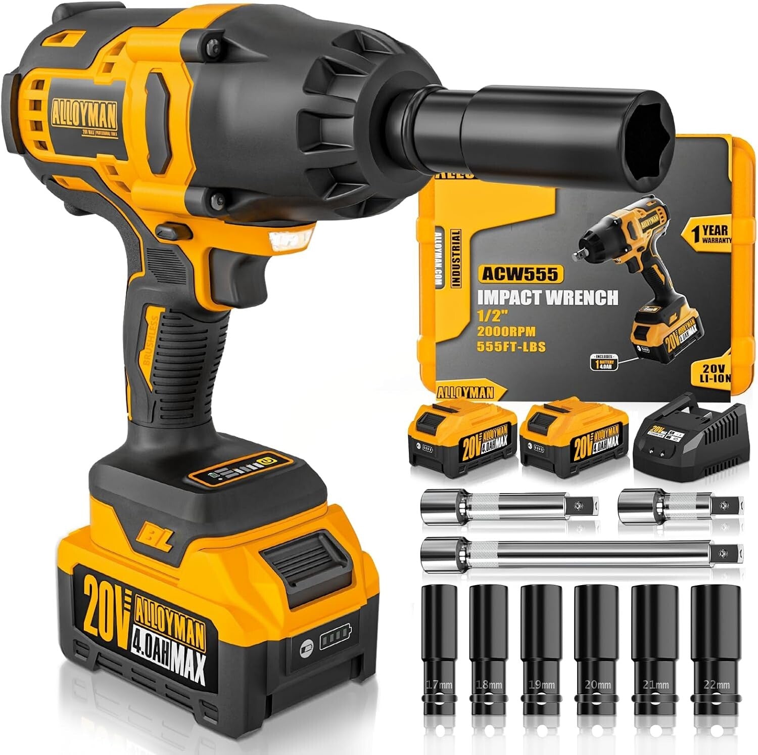 Efficient Cordless Impact Wrench 750 N.m Torque - Complete Tool Package