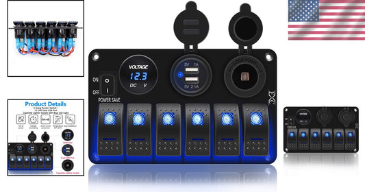 Versatile Marine Rocker Switch Panel - 6 Gang with USB, Voltmeter & Power Saving