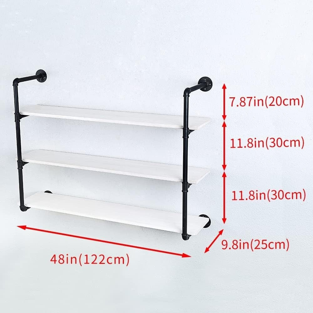 Stylish 48" Wall-Mounted Industrial Shelf - Distressed Metal & Pine Wood Design