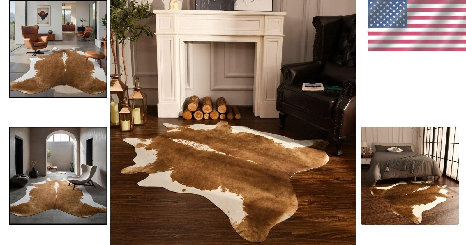 Premium Faux Cowhide Rug 4.6x5.2ft - Rustic Cow Print for Elegant Living