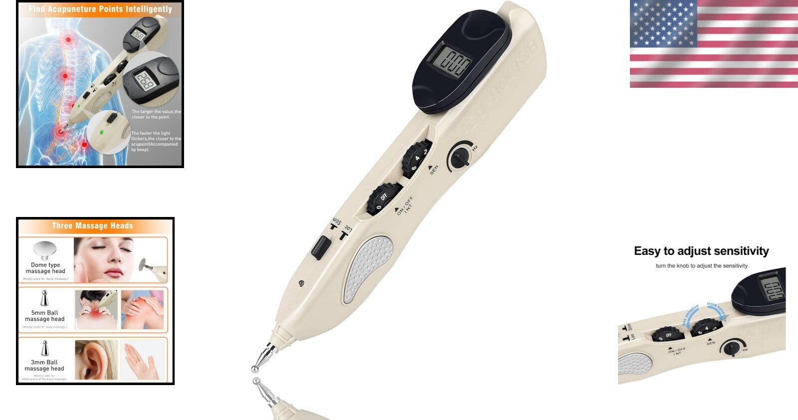 Electronic Acupuncture Pen: Painless Pain Management with 3 Adjustable Heads