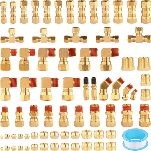 Premium 74-Piece Brass Air Fittings Set for Trucks and Trailers - 300 PSI Rated