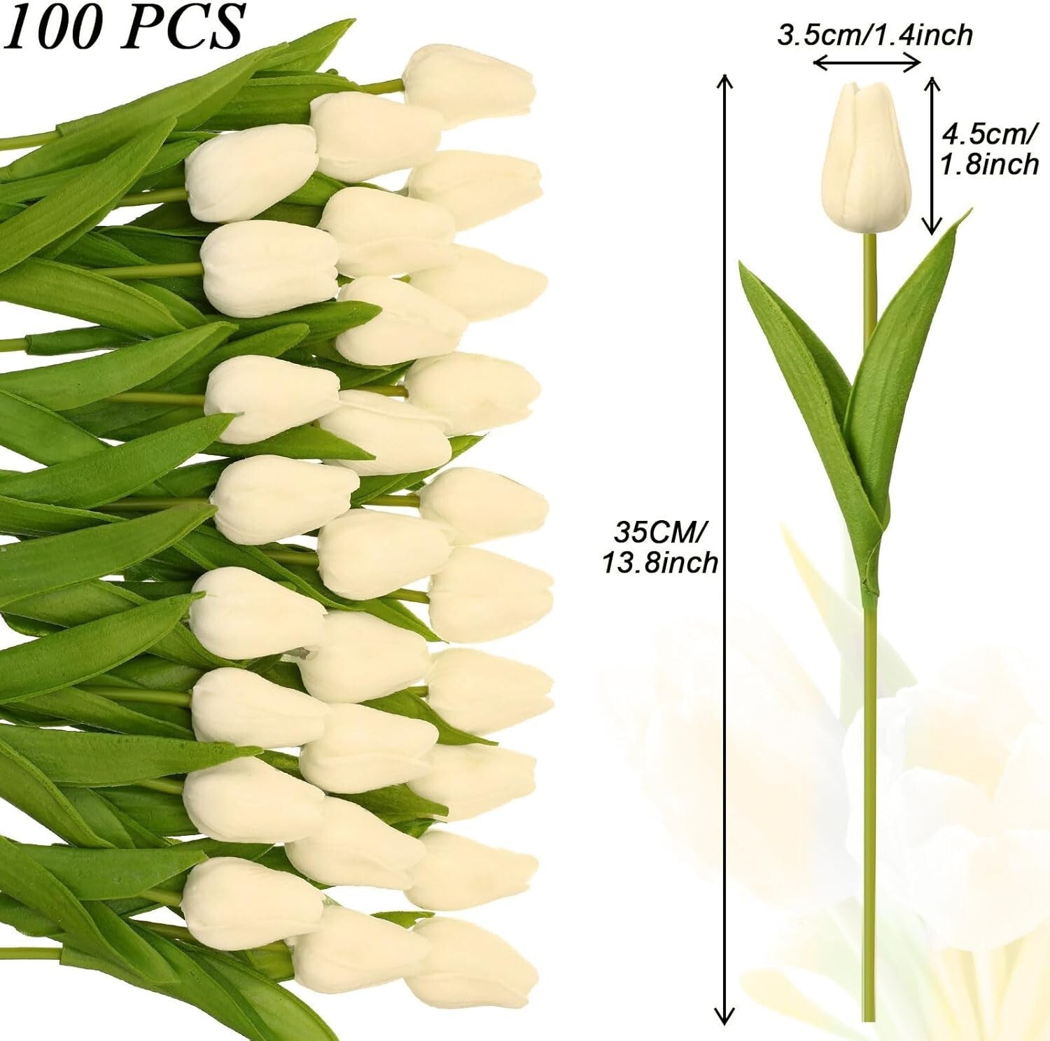 Waterproof Faux Tulips in Milk White - 100-Piece Set for Year-Round Elegance