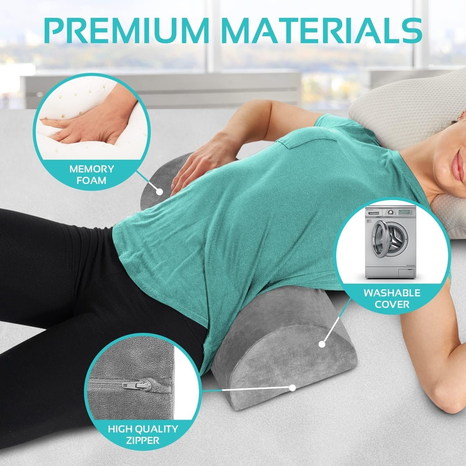 Multi-Position Lumbar Support Bolster Pillows for Legs & Head - Machine Washable