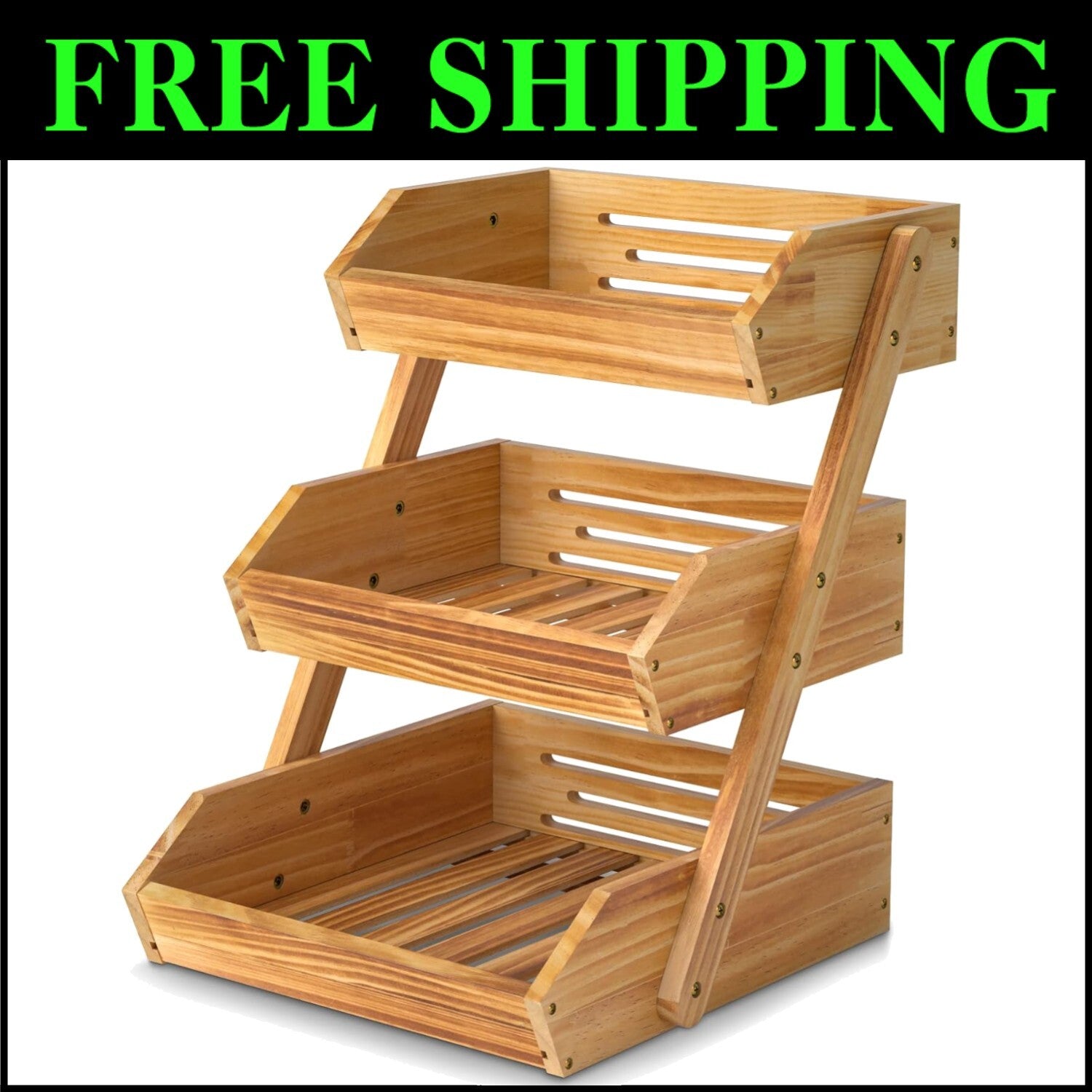 Ample Space 3 Tier Kitchen Fruit and Vegetable Storage Basket in Rustic Brown