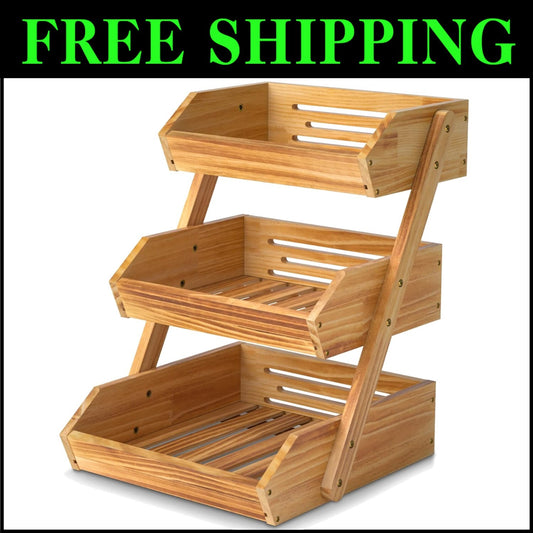 Ample Space 3 Tier Kitchen Fruit and Vegetable Storage Basket in Rustic Brown