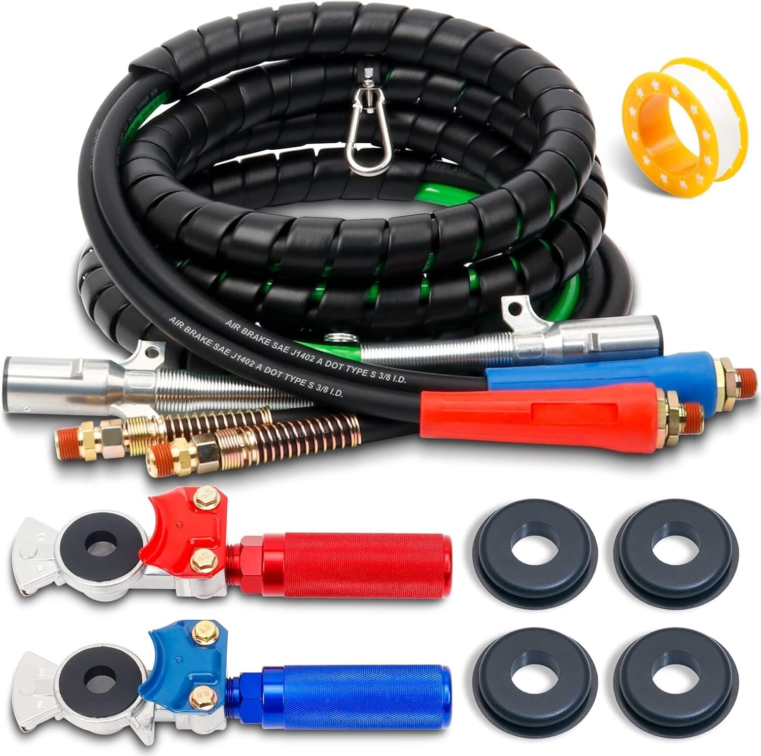 15ft 3-in-1 Truck Air Line Hose - Glad Hands & Reliable Power Connection