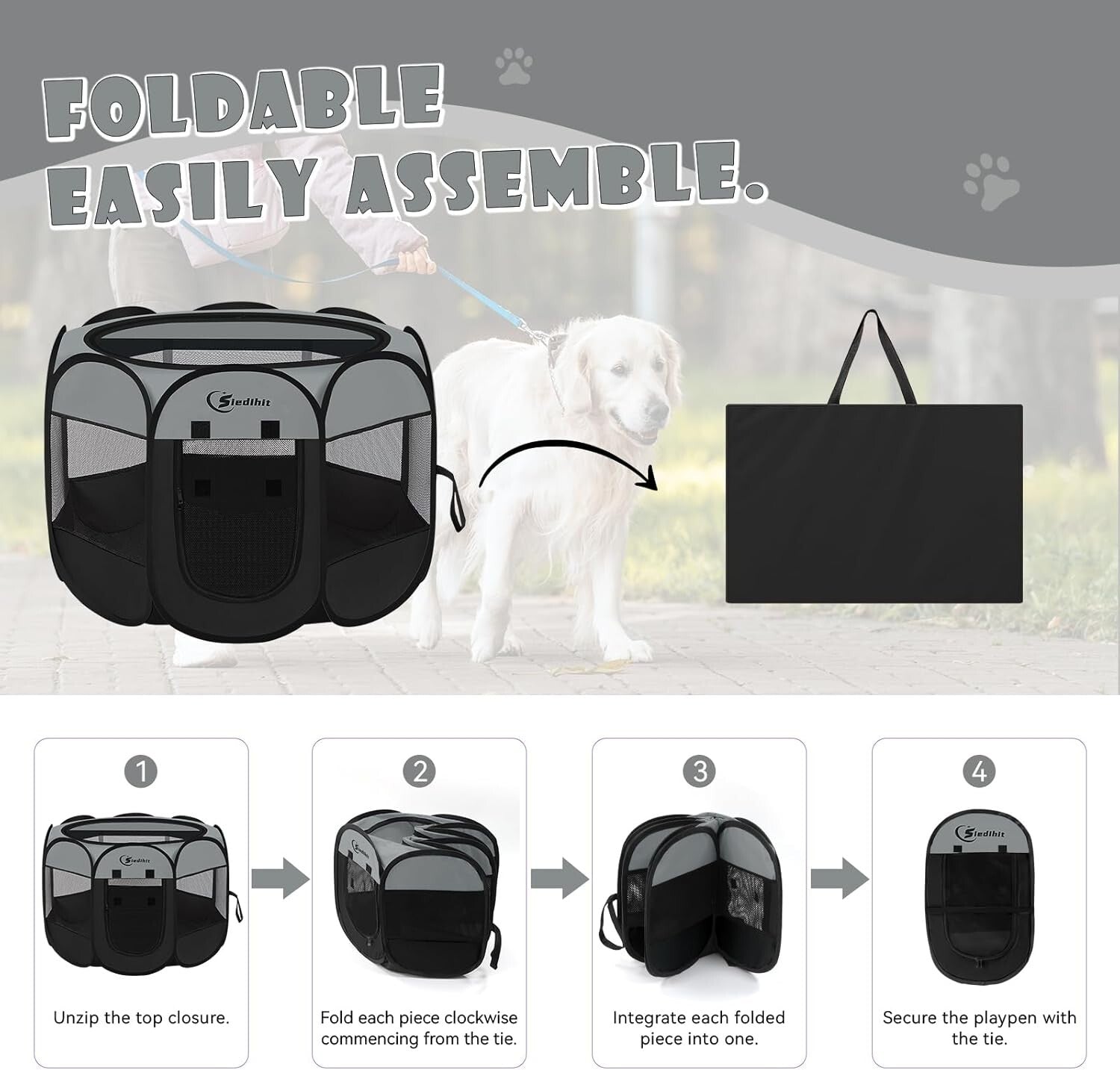 360-Degree Views Dark Grey Puppy Playpen - Portable and Waterproof for All Pets