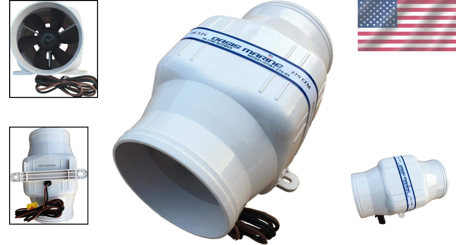 4" In-line Marine 12V DC Bilge Air Blower Exhaust Fan - High Volume Flow