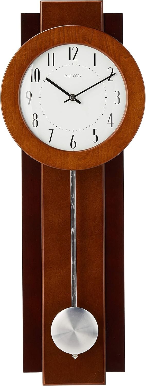 Elegant Two-Tone Wooden Wall Clock with Pendulum & Arabic Numerals - 23.5"