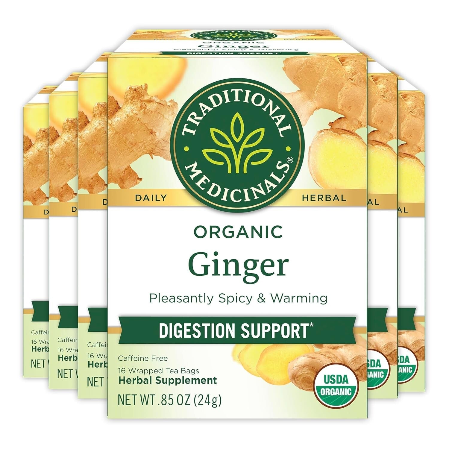 Caffeine-Free Organic Ginger Tea, 16 Bags Each Pack for Digestive Relief