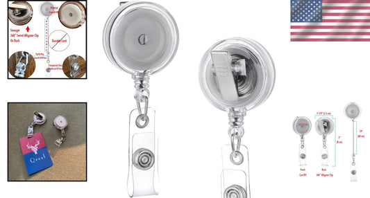 Bulk 100 Retractable Clear Badge Holders with 360° Swivel Clip - Ideal for Teams