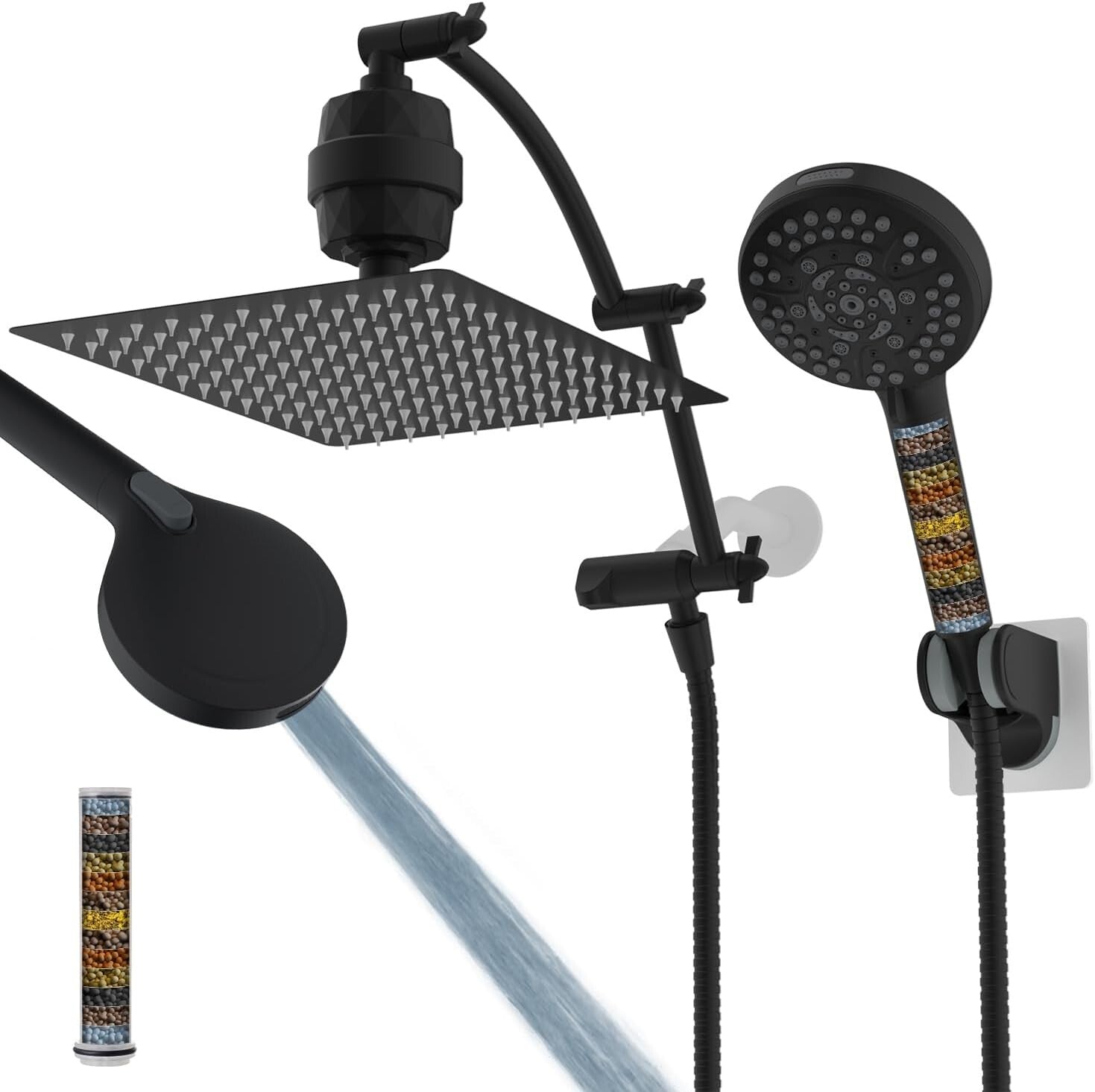 Premium 16'' Adjustable Arc Shower Arm with 12'' Square Rainfall Shower Head