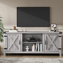 Load image into Gallery viewer, Rustic Gray Wash Barn Door Media Console - Ideal for Living Room and TV Storage
