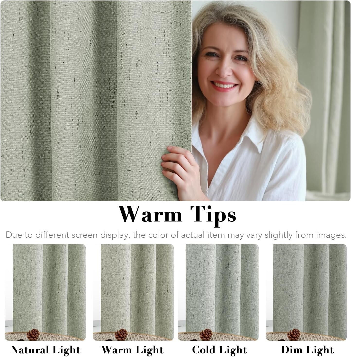 Chic Sage Green 84” Blackout Curtains - Noise Reducing Linen Look with Grommets