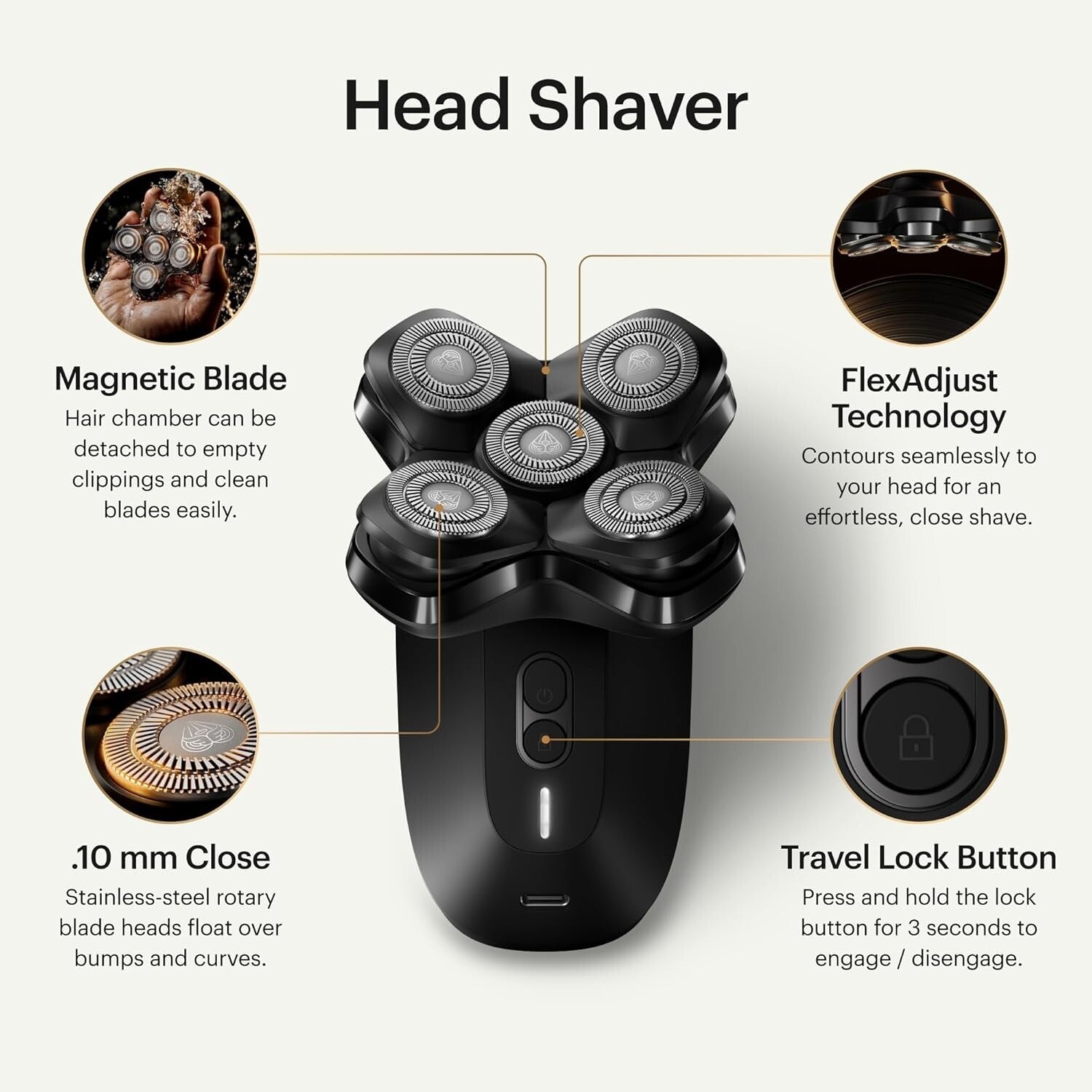 The Dome Shaver PRO: Five Blade Head Shaver for Effortless Bald Grooming