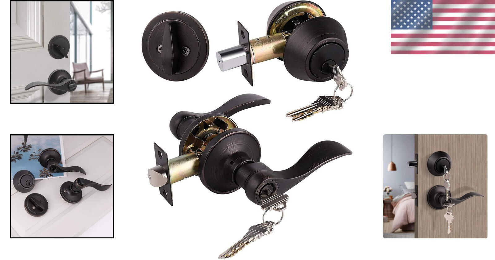 Durable 4 Pack Zinc Alloy Entry Door Locksets with Keyed Alike Functionality