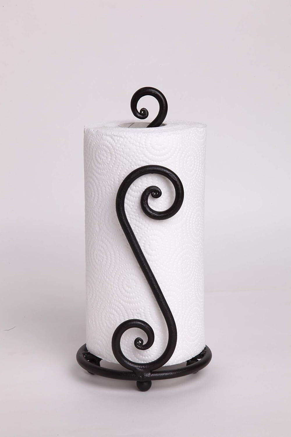 Decorative Black Wrought Iron Paper Towel Stand - Space-Saving Kitchen Accessory
