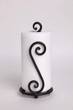 Load image into Gallery viewer, Decorative Black Wrought Iron Paper Towel Stand - Space-Saving Kitchen Accessory