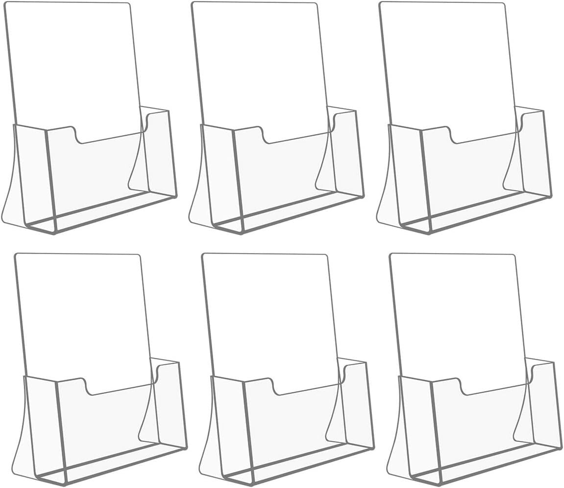 Multi-Option 6-Pack Acrylic Brochure Holders with Slanted Support - 8.5 in