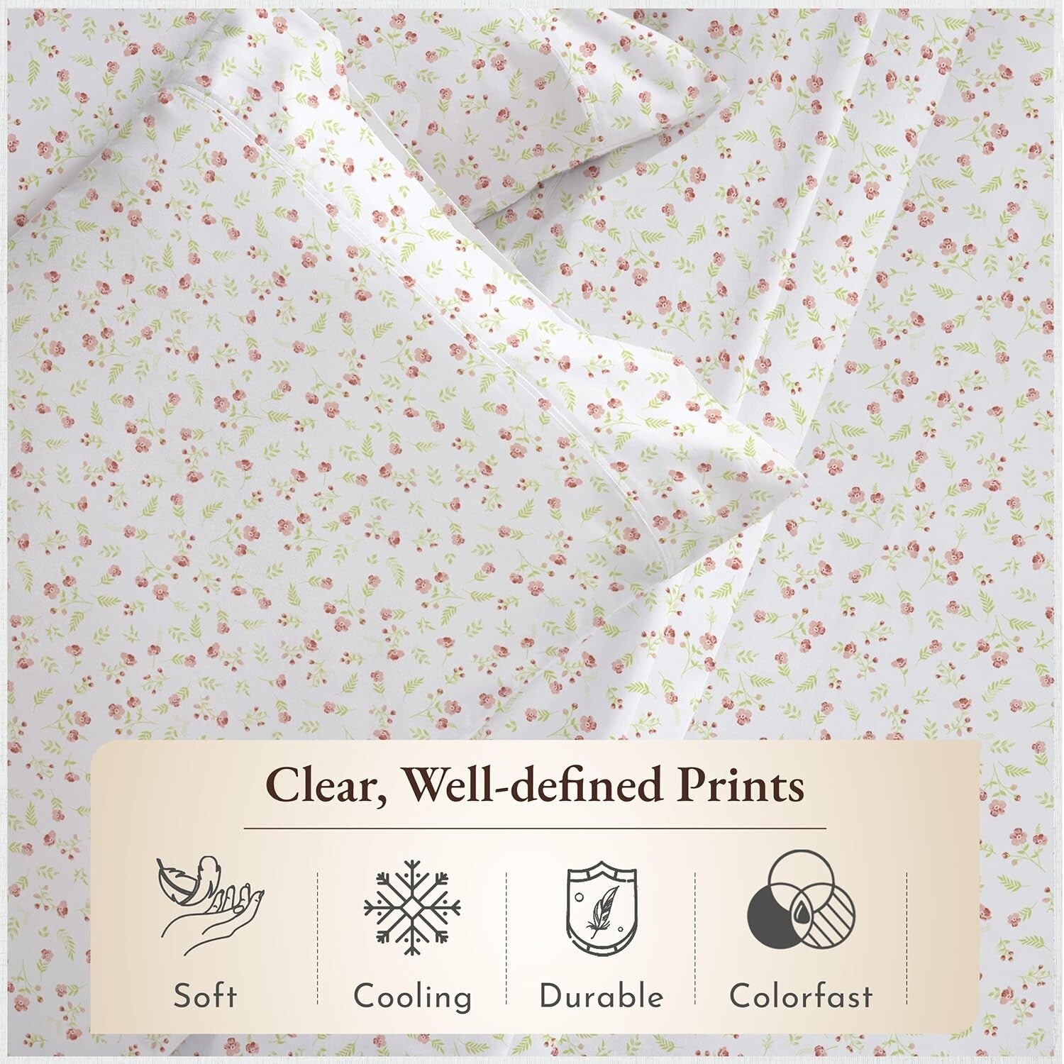 100% Organic Cotton Percale Twin Sheet Set - Floral Print, Deep Pocket Design