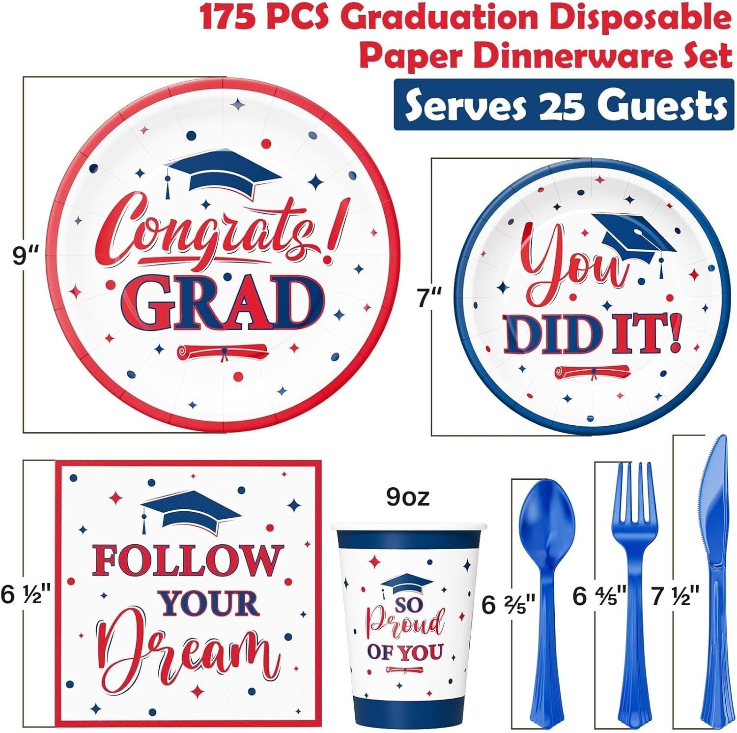 Celebratory 175 PCS Graduation Dinnerware - Easy Cleanup for Class of 2025