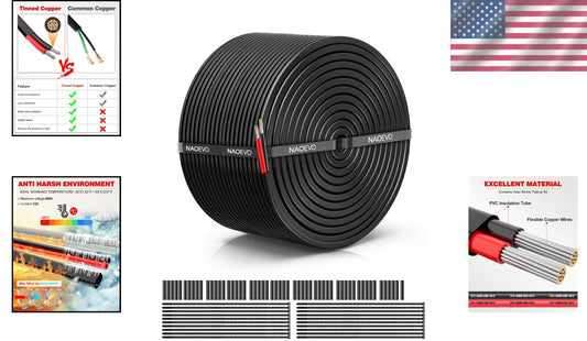 Durable 10 Gauge 2 Conductor Wire - Heat-shrink Tubes & Ties Included, 100FT
