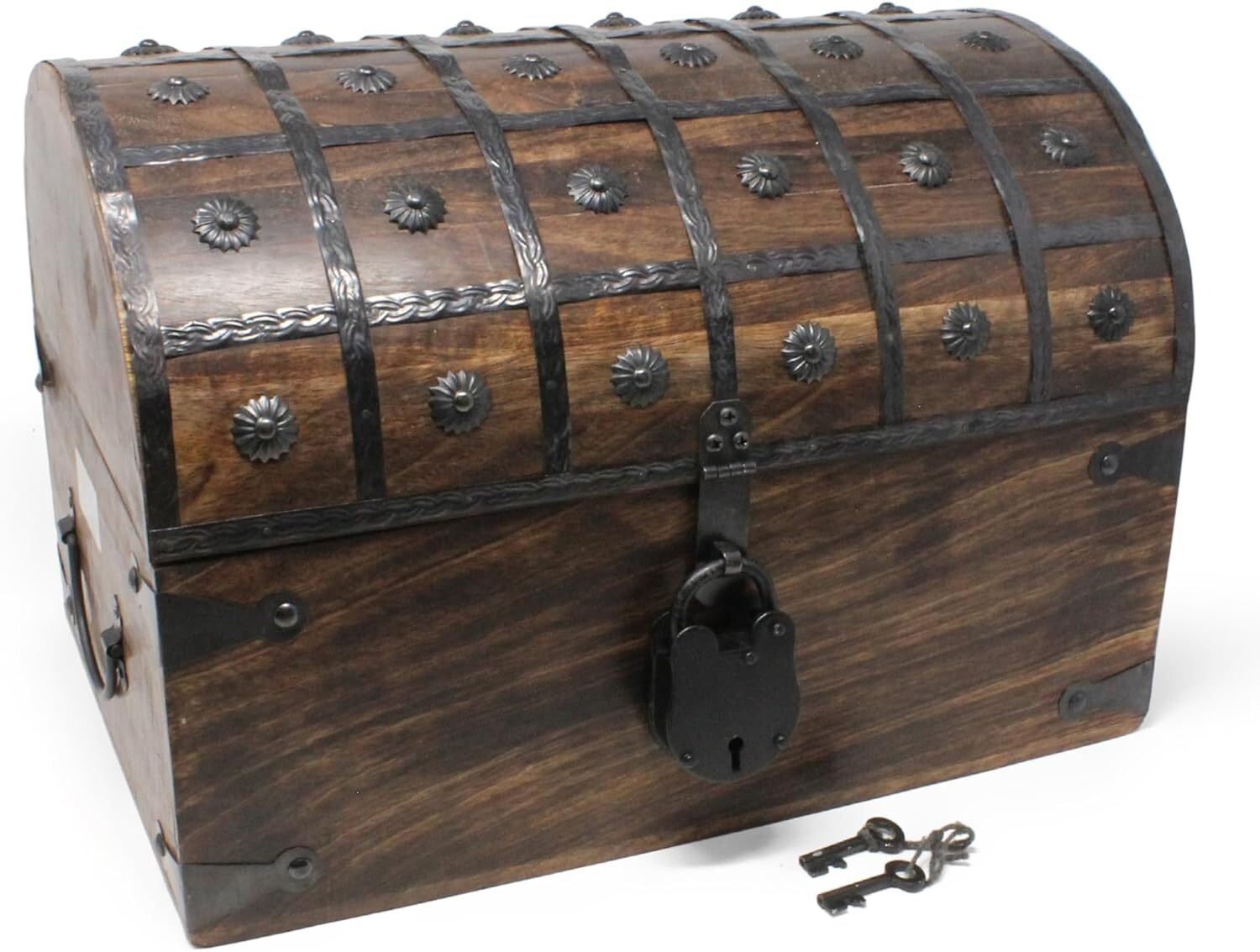 Elegant X-Large Velvet-Lined Treasure Chest with Antique Lock & Skeleton Keys
