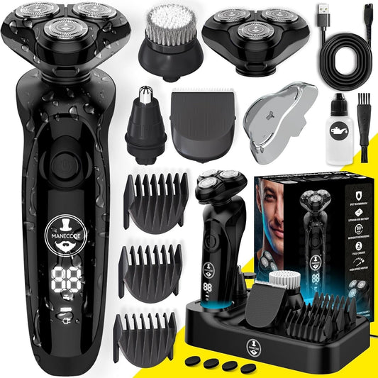 Complete Grooming Kit: 7-in-1 Electric Razor with Contouring & Charging Station