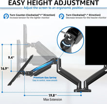 Load image into Gallery viewer, Height Adjustable Dual Monitor Arm with C-Clamp &amp; Grommet Base - Black, Max 32"