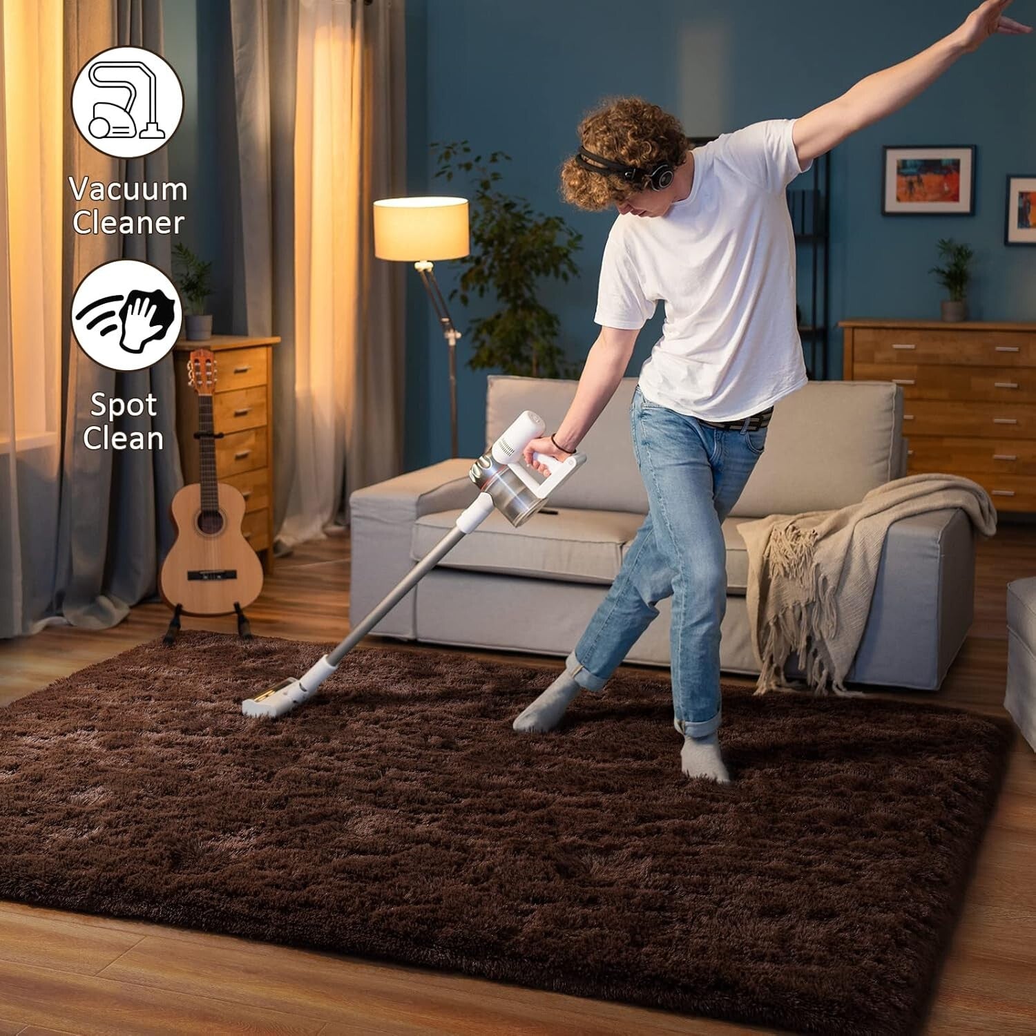 Cozy Solid Chocolate 6x9 Feet Shag Rug - Soft, Safe, and Easy to Clean for Homes