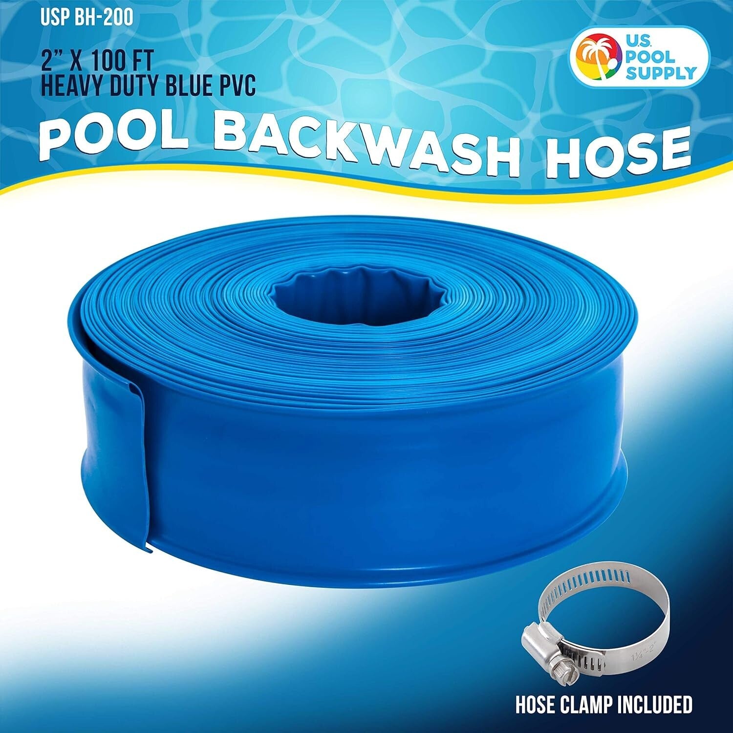 Heavy-Duty Pool Backwash Hose 2" x 100' with Clamp - Flexible Drainage Solution