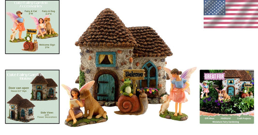 Fairy Garden House Kit – 6.5" Opening Door House with Accessories & Figurines