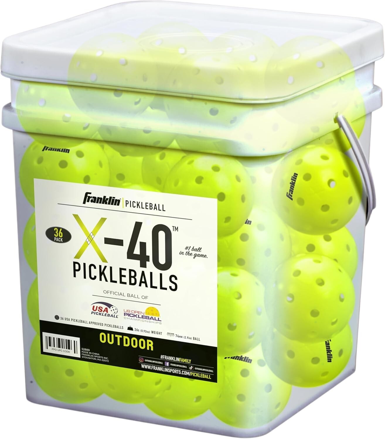 X-40 Official Pickleball – 36 Pack Bucket, USA Pickleball Approved Quality