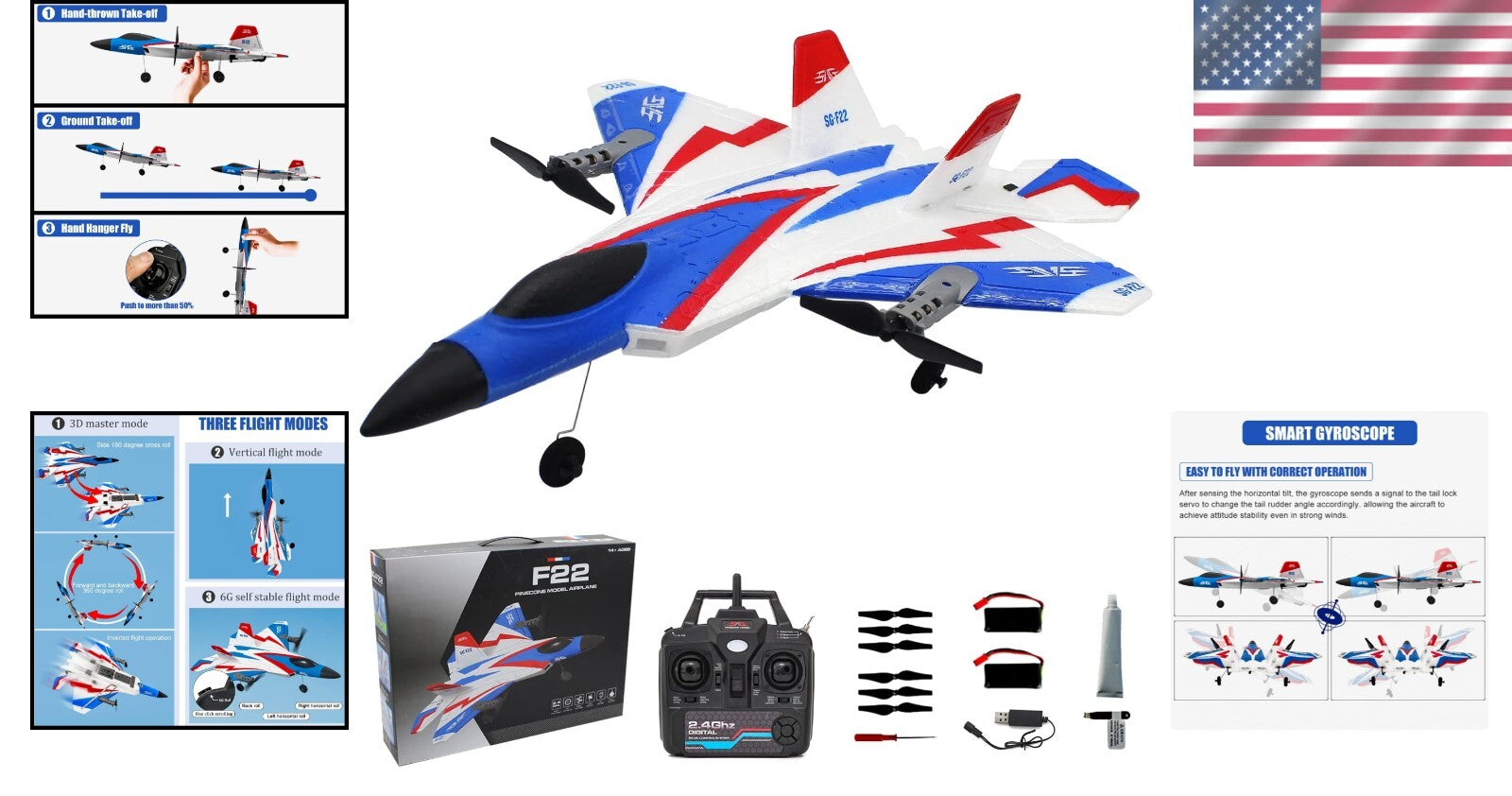 F-22 RC Airplane: 4 Channel Remote Control with Aerobatic Stunt Features