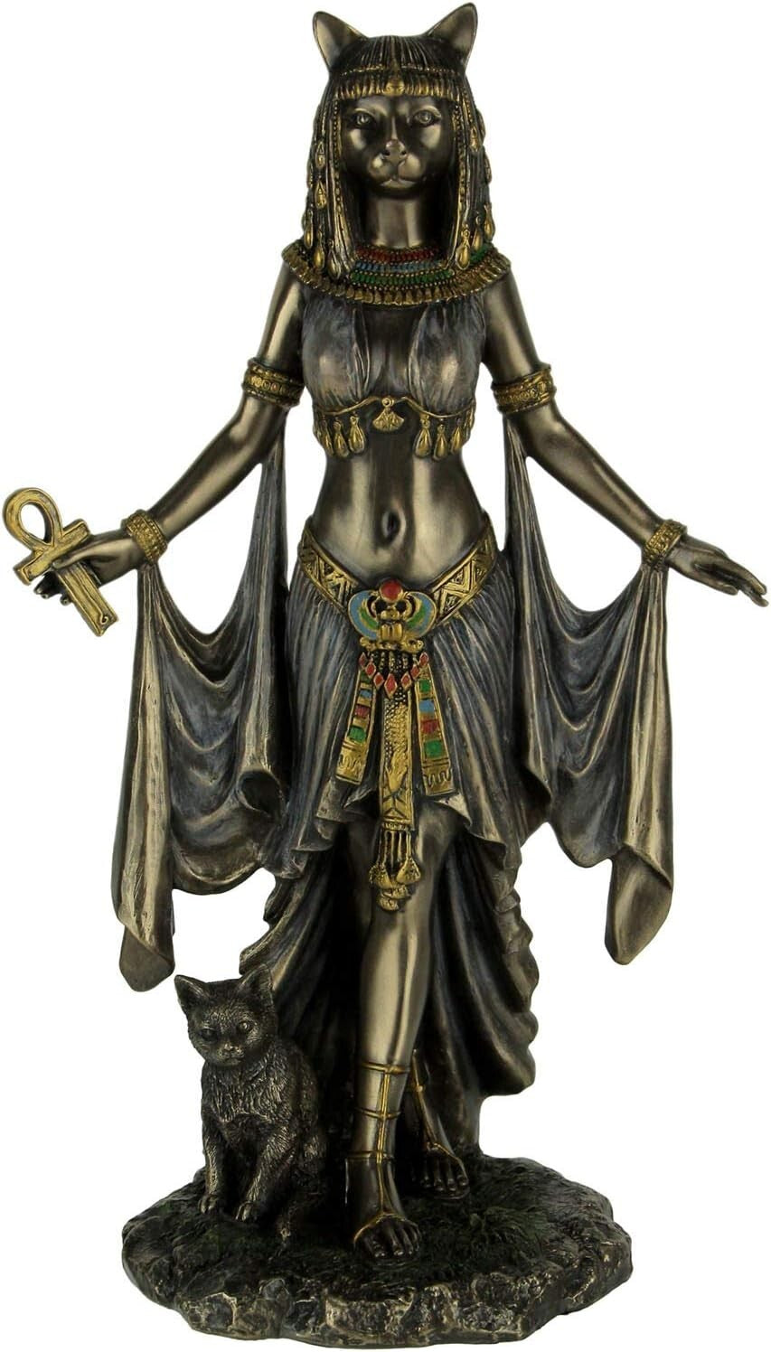 Bastet Egyptian Goddess of Protection Bronze Sculpture - 10-Inch Home Decor