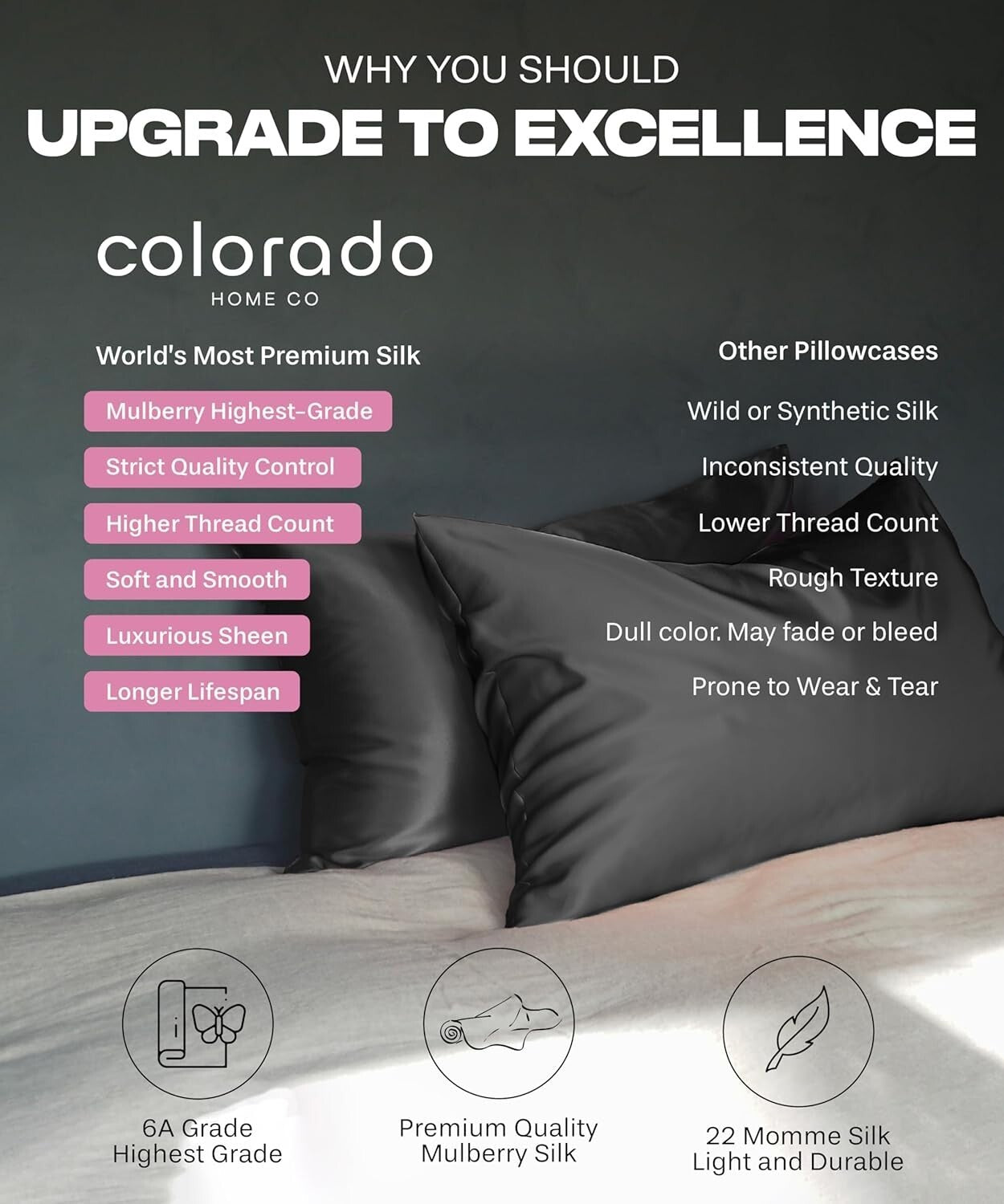 Cooling Queen Size Silk Pillowcase with 900 Thread Count - Mulberry Silk Luxury